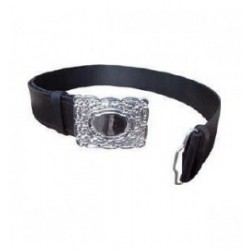 Black Leather Pipers Drummers Waist Belt with Silver Buckles