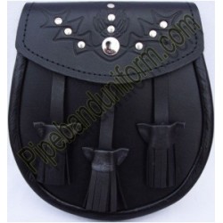 Pipe Band Black Leather Sporran