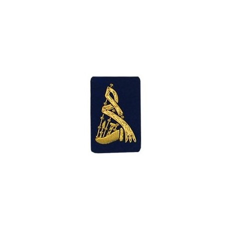 Blue Bagpipe Embroidered Badge - Gold Bullion Wire