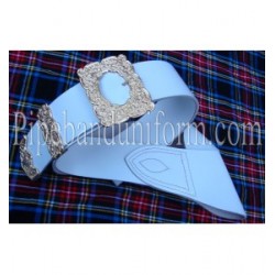 White Leather Piper Cross Belt with Gold Buckles