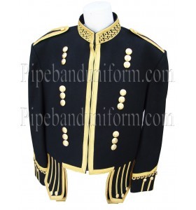 Green Military Piper Drummer Doublet Tunic Jacket Scottish