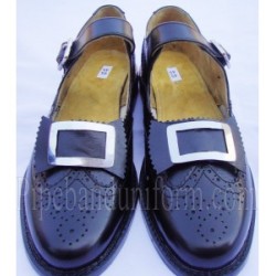 Pipers Black Leather Buckle Brogue Band Shoes