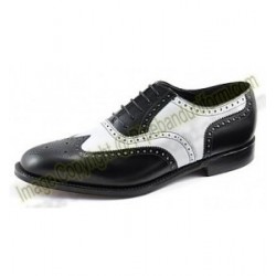 White and Black Leather Drummers Ghillie Brogue Shoes