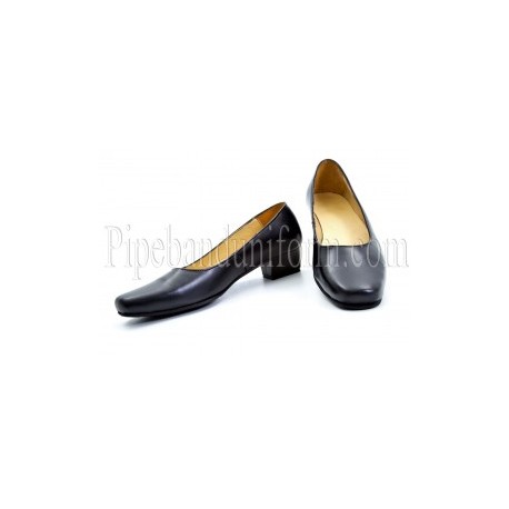 Plain Black Leather Female Court Shoes