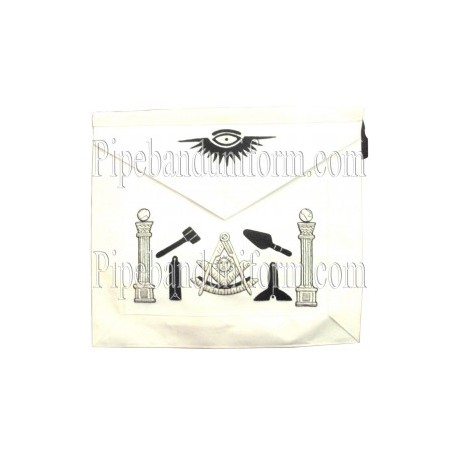 Embroidered Past Master Tool White Masonic Apron