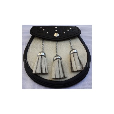 Pipe Band Black Leather Cow Sporran