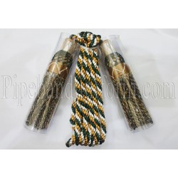 Green, White & Gold Pipe Band Highland Bagpipe Drone Silk Cord